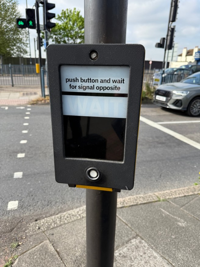 A UK pedestrian button for the traffic lights